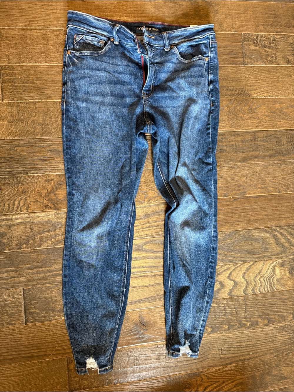 Maurices Women’s Dark Blue Skinny Jeans with Ankle Distress